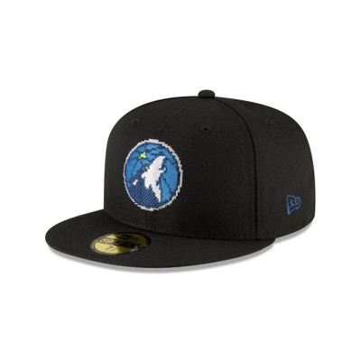 Black Minnesota Timberwolves Hat - New Era NBA Pixel 59FIFTY Fitted Caps USA4179032